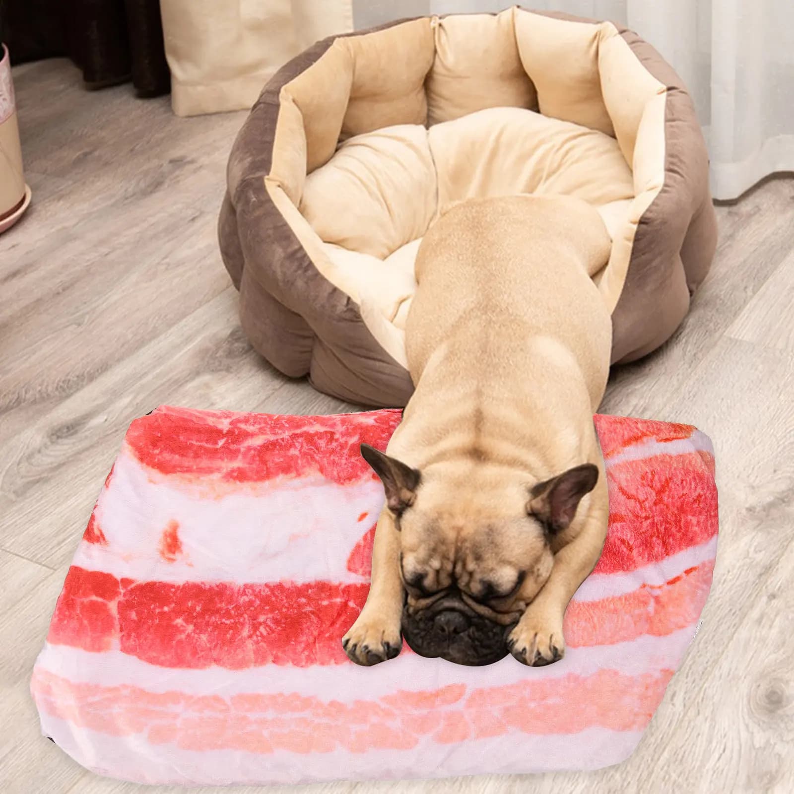 Tappetino per Animali Domestici, Cuscino Morbido e Caldo con Motivo a Bacon per Cani e Gatti, per Uso Interno Autunno-Inverno