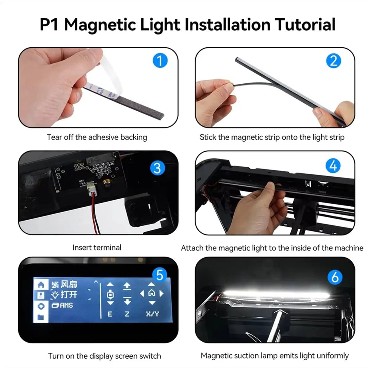 Luci LED Magnetiche COFA per Stampante 3D, Kit Luce LED 5V 270mm, Striscia Luminosa per Bmabulabs P1P P1S