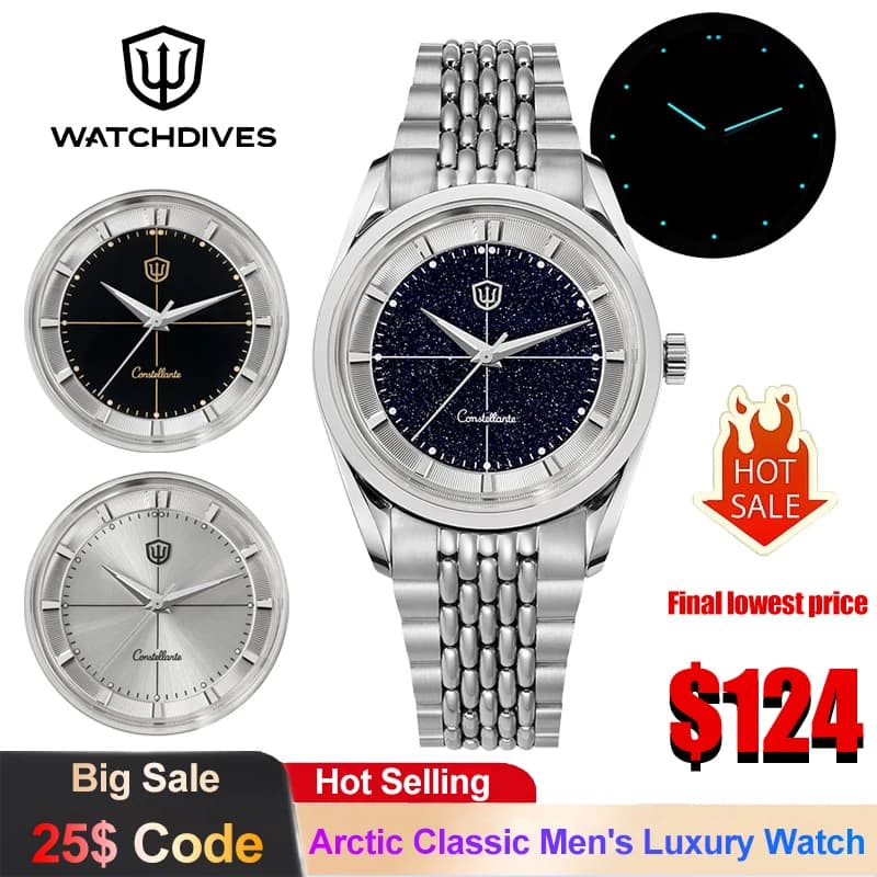 Watchdives WD1954 New classic Arctic quartz watch VH31 Sweat movement Sapphire crystal men's watch 100 m waterproof light
