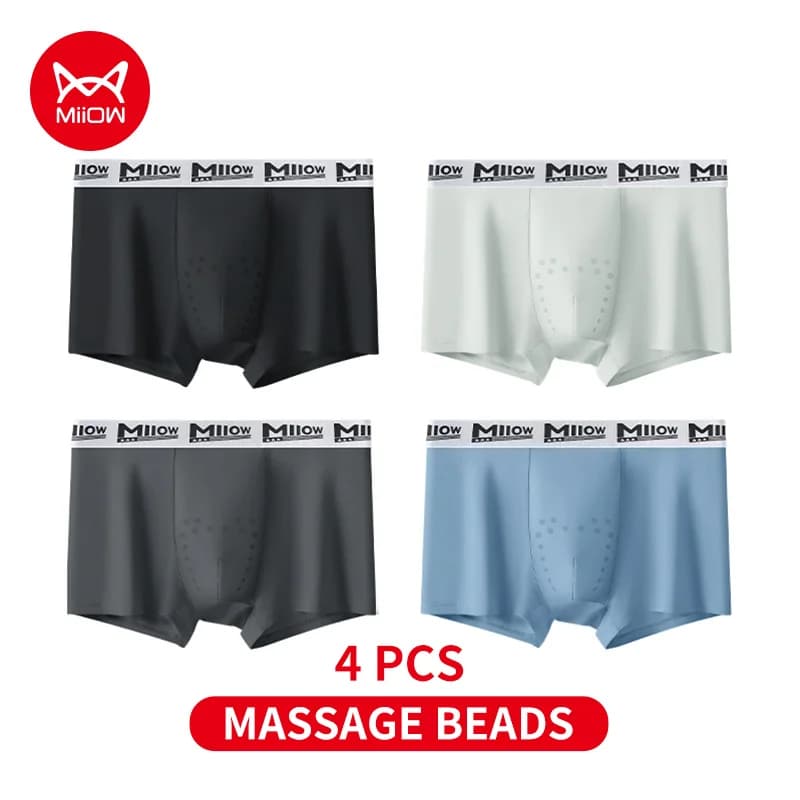 MiiOW 4 pezzi biancheria intima da uomo in nylon traspirante setoso 10A antibatterico borsa da massaggio 3D cavallo mutandine da uomo mutande da uomo boxer slip