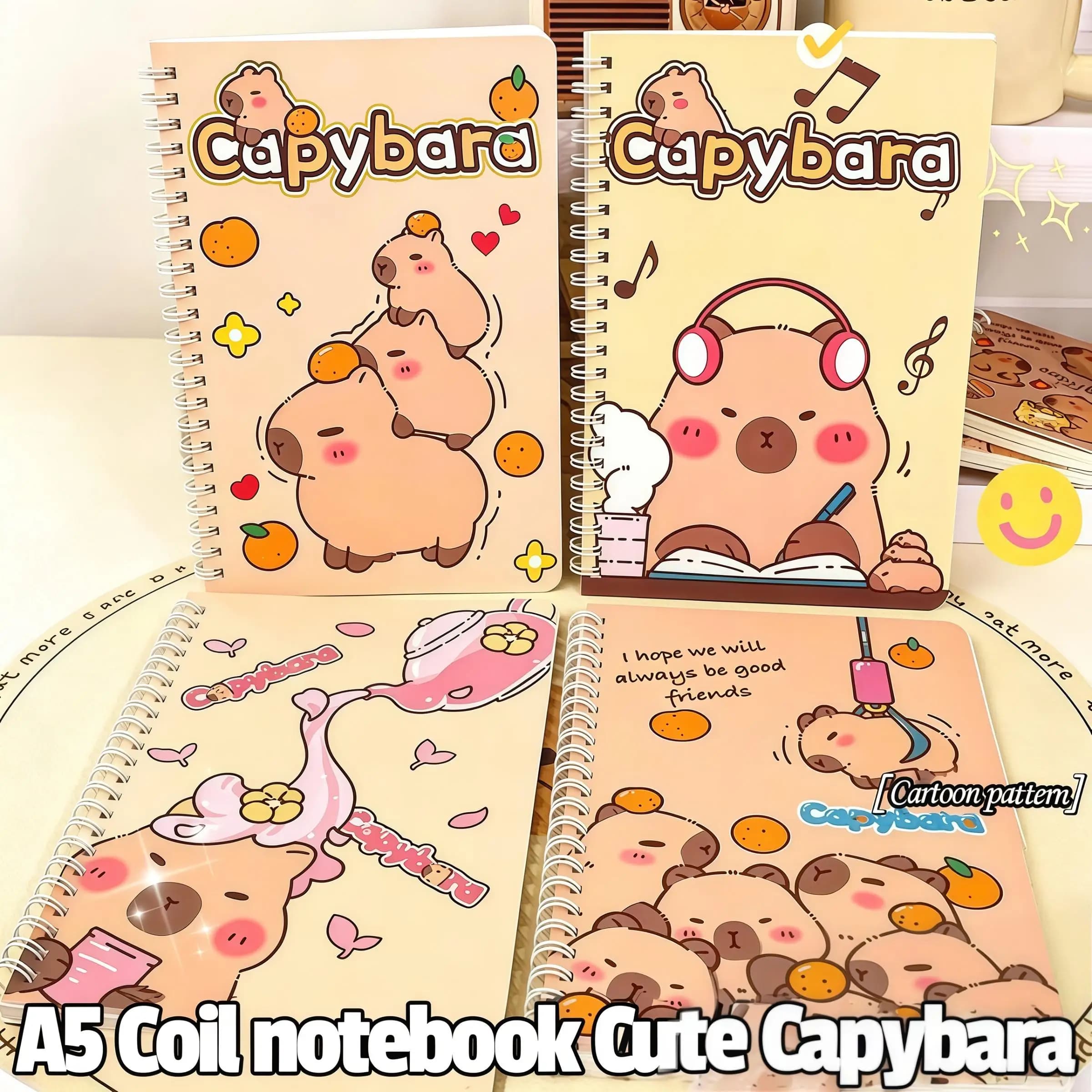 Capybara A5 Spiral Notebook Cute Planner Daily Notes Coil Notebooks Small Notepad For Kid Student Diary School Learning Supplies