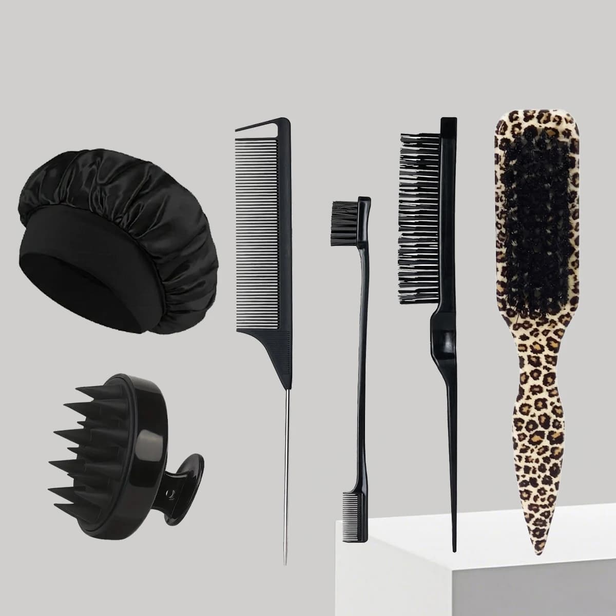 6pcs hair styling tool set - scalp massage shampoo brush, beauty satin hair cap, hair salon tools, special for real hair wigs