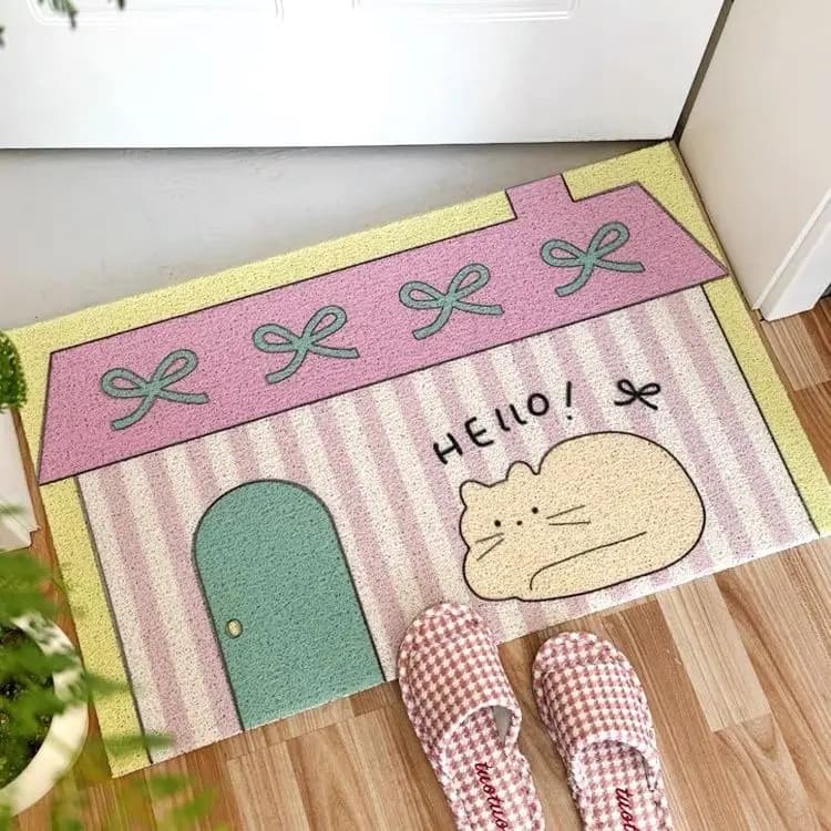 Adorabile Tappeto per Ingresso Casa da Ragazza, Zerbino Circolare in Seta, Tappeto Resistente allo Sporco per Corridoio, Stile Coreano, Tessuto a Macchina, a Righe