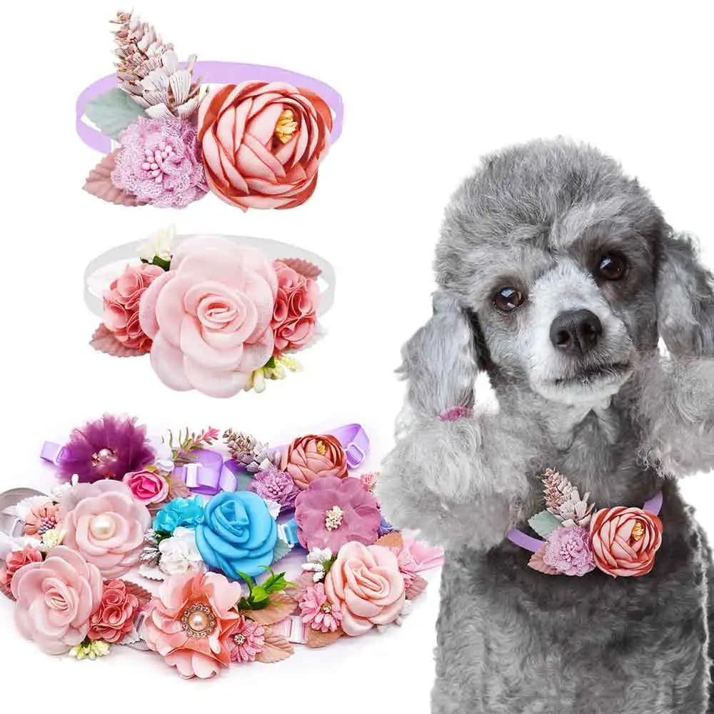 2PCS Collari di fiori per cani Papillon per cani di San Valentino Cravatte per gatti regolabili Gravatoli per cani carini Collari Accessori per cani da compagnia
