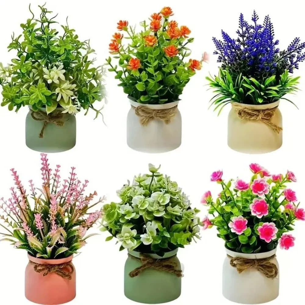New Mini Fake Potted Flowers Bonsai Evergreen Potted Ornaments Fake Plant Table Decor Artificial Flower Bonsai Home Garden Decor