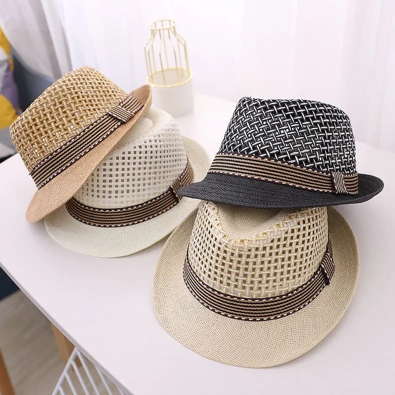 Moda Bambini Jazz Cappello a cilindro Fresco Traspirante Bambini Berretto di paglia Moda Bambino Estate Cappelli da sole 4-12 anni Ragazzo Ragazza Parasole Panama Caps