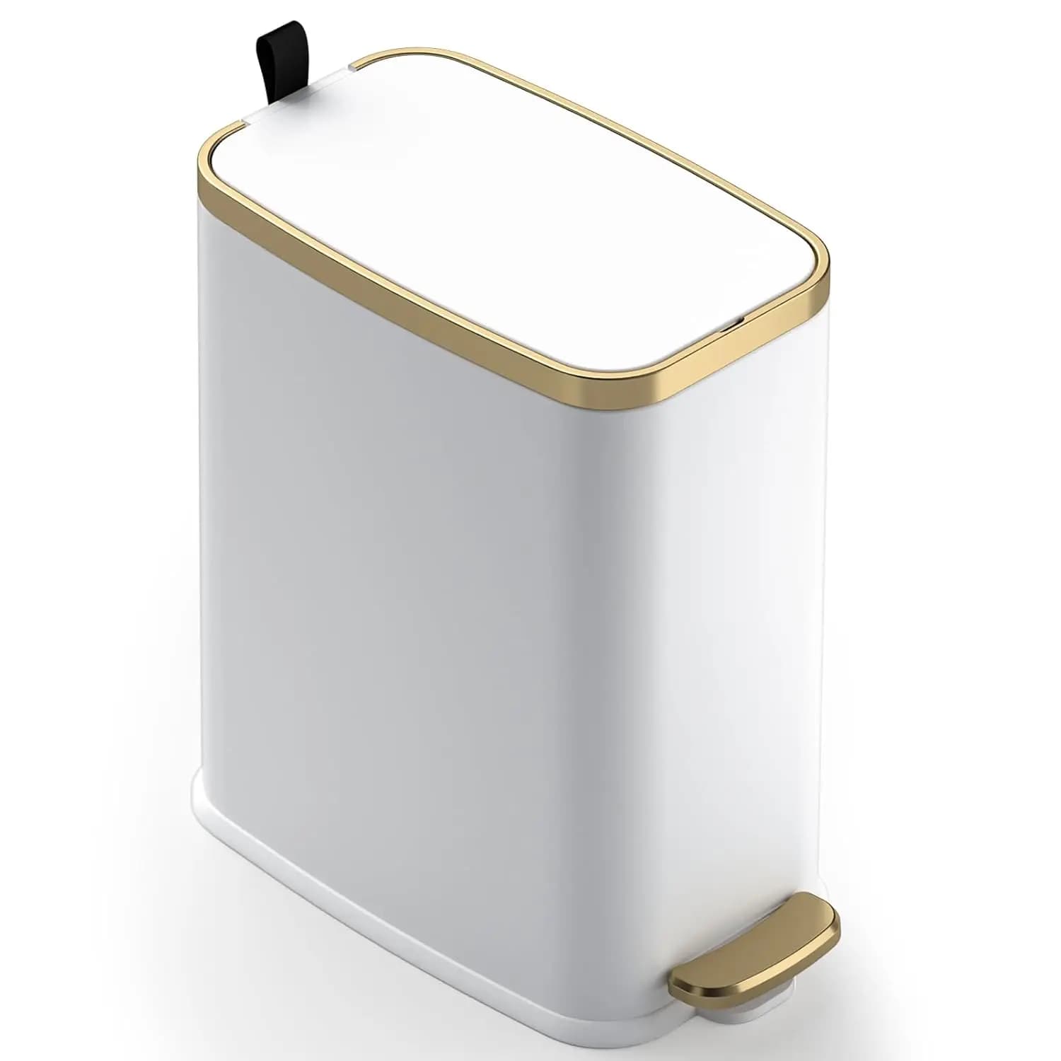 Cesto per rifiuti da bagno piccolo CEROELDA con coperchio a chiusura ammortizzata - Pattumiera in acciaio inossidabile da 5L/1.3 Gal - Cestino con pedale a spinta - Pattumiera sottile