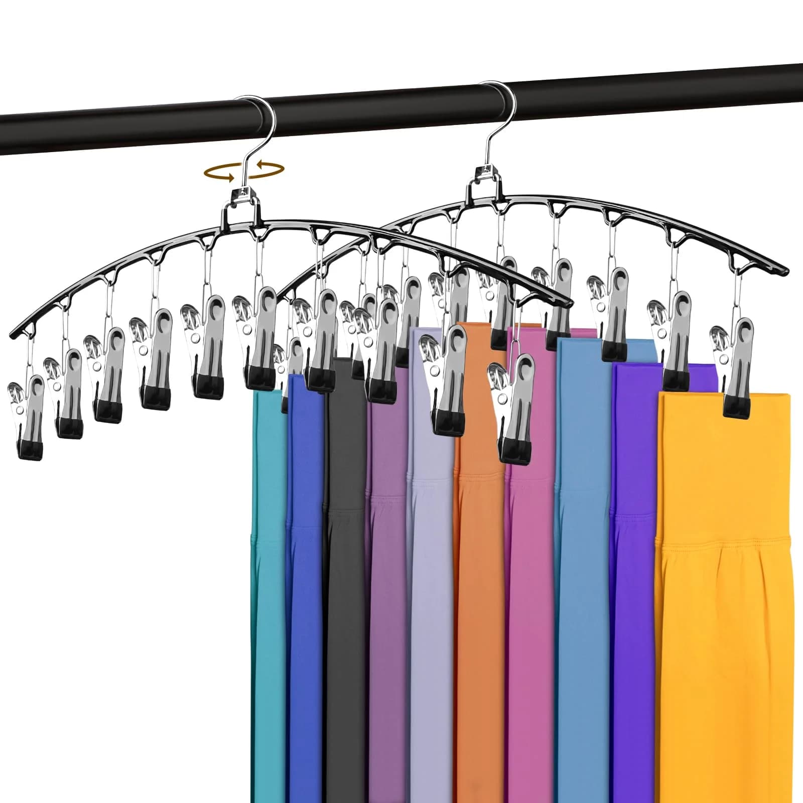 1pc Stainless Steel Pants Hanger with 10 Clips, for Organizing Hats, Shirts, Leggings, Jeans, Greatly Saves Closet Space
