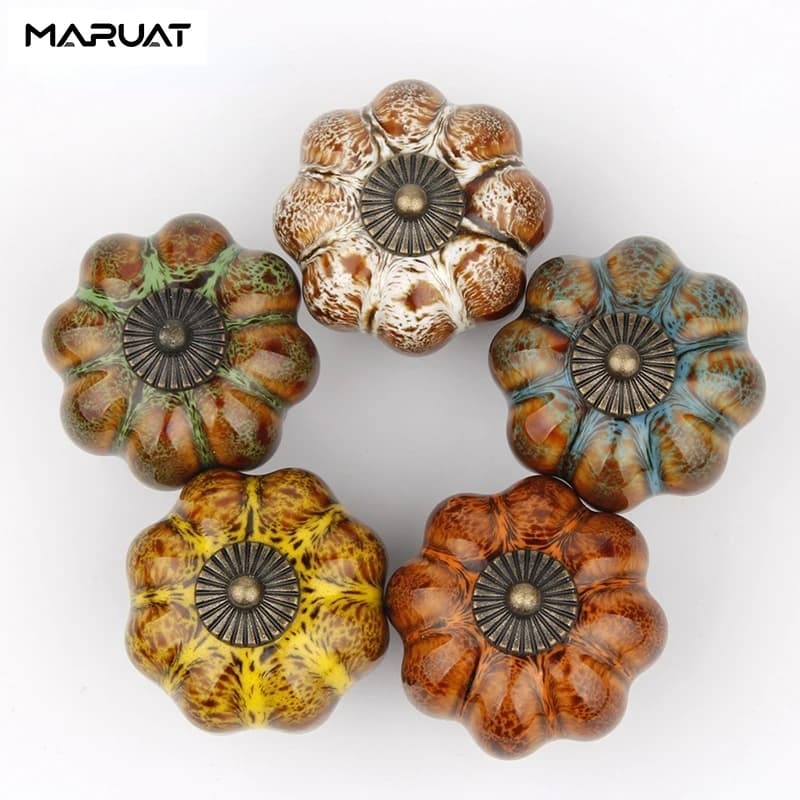 Maniglia in ceramica zucca per armadi e cassetti Maniglia per armadio da cucina leopardata Manopola vintage per cassetto Maniglia per mobili europei