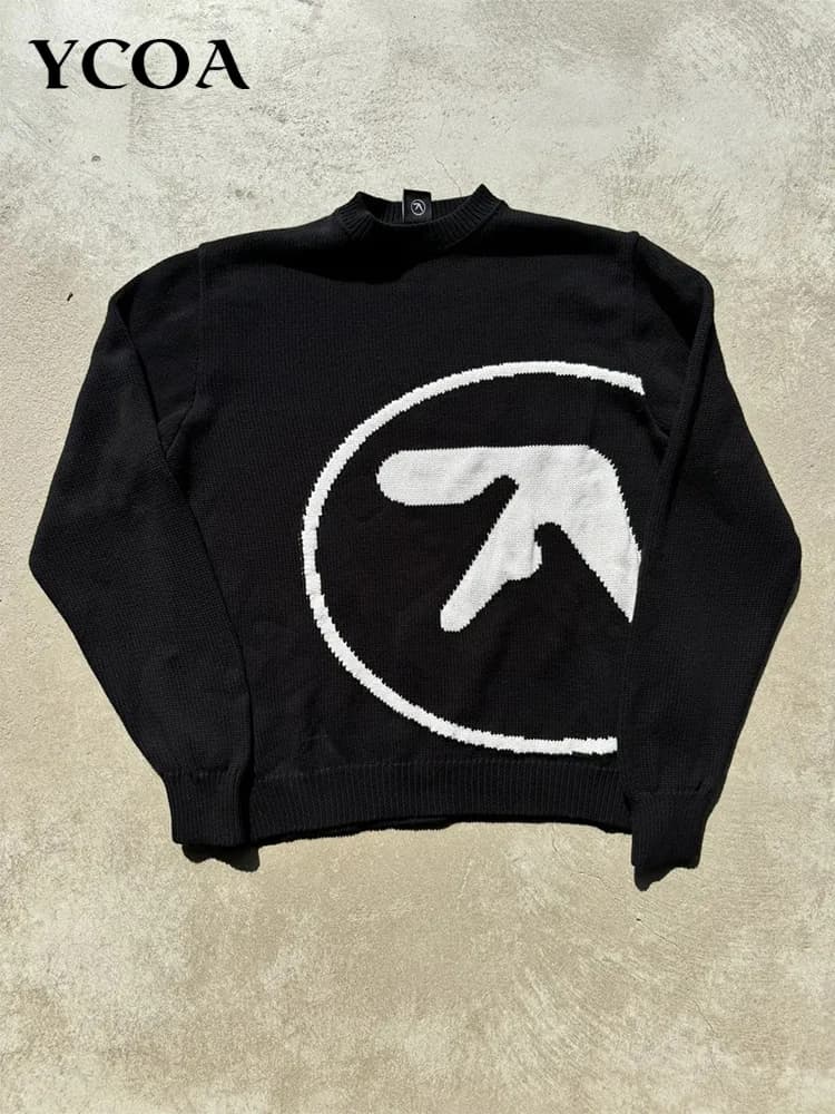 Maglione da uomo Y2K Aphex Twin Knit Logo Pullover oversize Goth Jumper Winter Graphic Streetwear Top a maniche lunghe Abbigliamento vintage