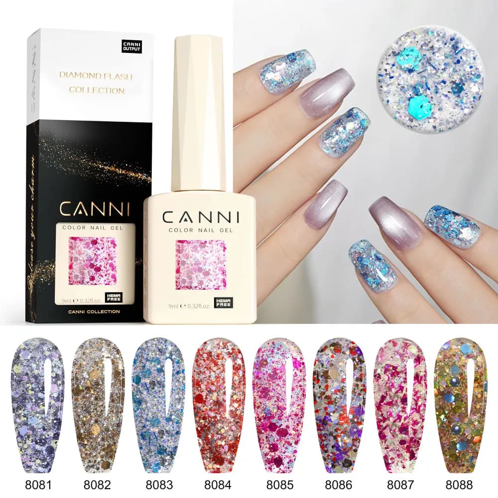 CANNI HEMA FREE Nail Gel Polish 9ml Fairy Glitter Diamond Sparkle grande copertura splendido colore Soak Off UV LED Semi permanente