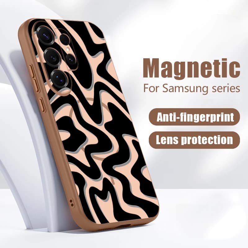Custodia Magnetica Nera a Strisce per Samsung Galaxy S26 Ultra S25 Edge S24 Plus S23 FE S22 A54 A55 A56 5G Compatibile con MagSafe