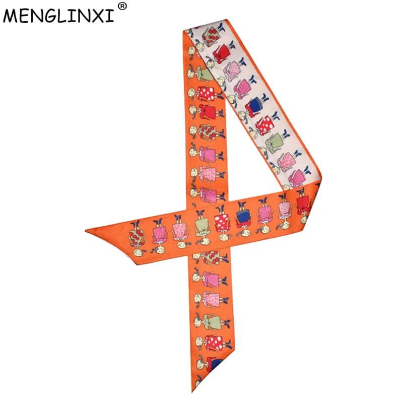 Nuovi personaggi dei cartoni animati di Design sciarpa di stampa sciarpa di seta da donna sciarpa di testa di moda borsa con manico di marca nastri sciarpe lunghe piccole C33