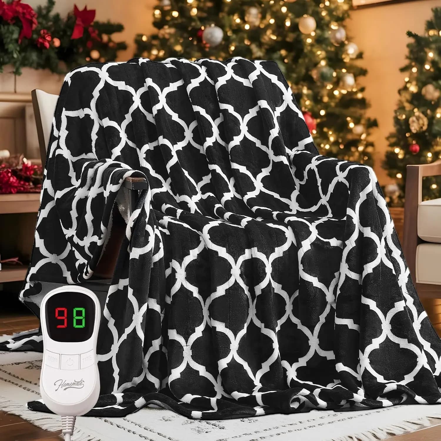 Coperta riscaldata elettrica a grandezza naturale 72x84 con 10 livelli di calore, spegnimento automatico, flanella ultra morbida e sicurezza ETL