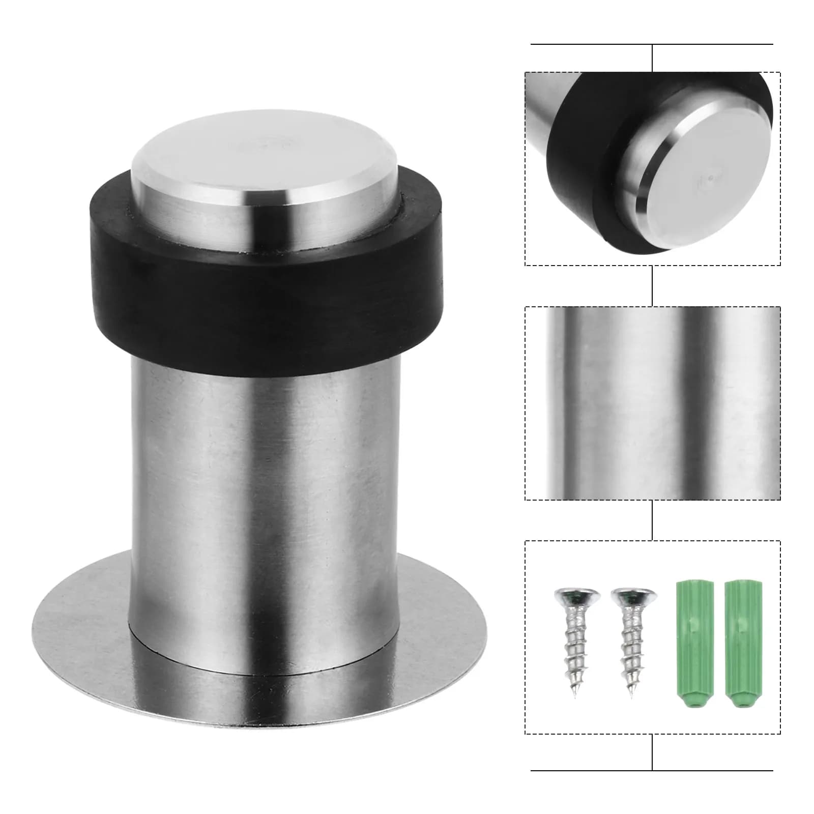 Anti-Collision Door Stopper Stainless Steel Rubber Tip Wall Protector Bumper Mute Buffering for Home Kitchen Bathroom