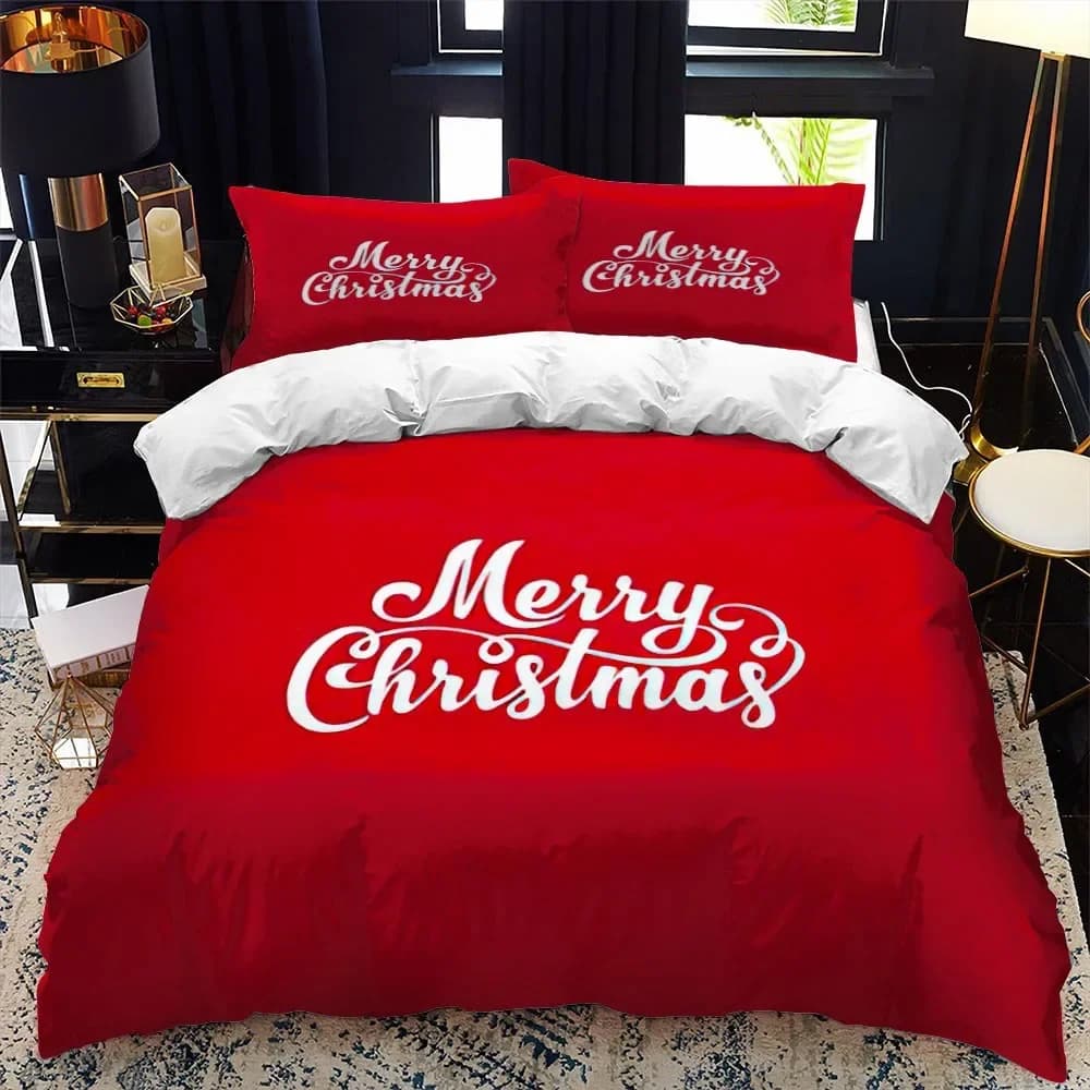 Set copripiumino natalizio in poliestere King Queen Size Inverno Rosso Regalo di Babbo Natale Buon Natale per ragazzi Ragazze Adolescenti Set biancheria da letto