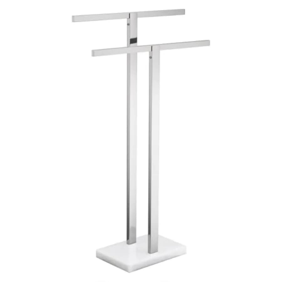 Portasciugamani da Bagno a 2 Livelli con Base in Marmo, Supporto per Asciugamani Autoportante in Acciaio Inox, Design Robusto e Stabile