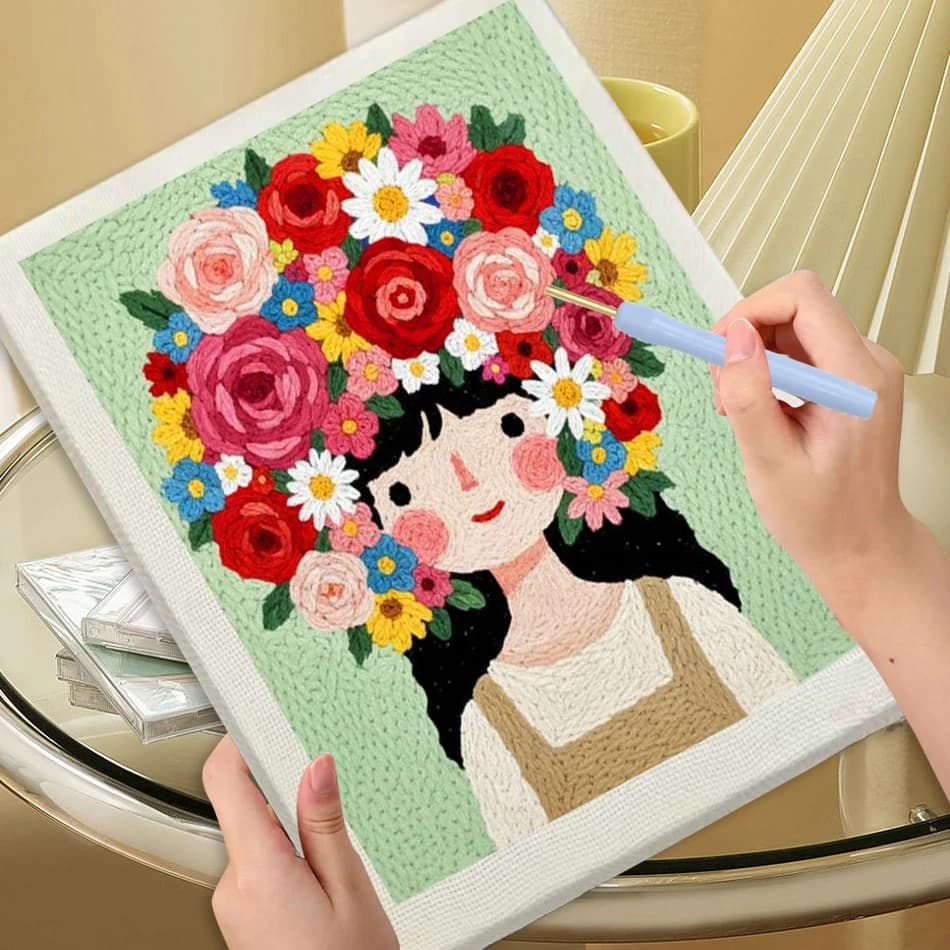 Punch Needle Embroidery Home Decoration Diy Kits Flowers Girl Punch Needle Starter Kit Kits Needlework Supplies Home Decor
