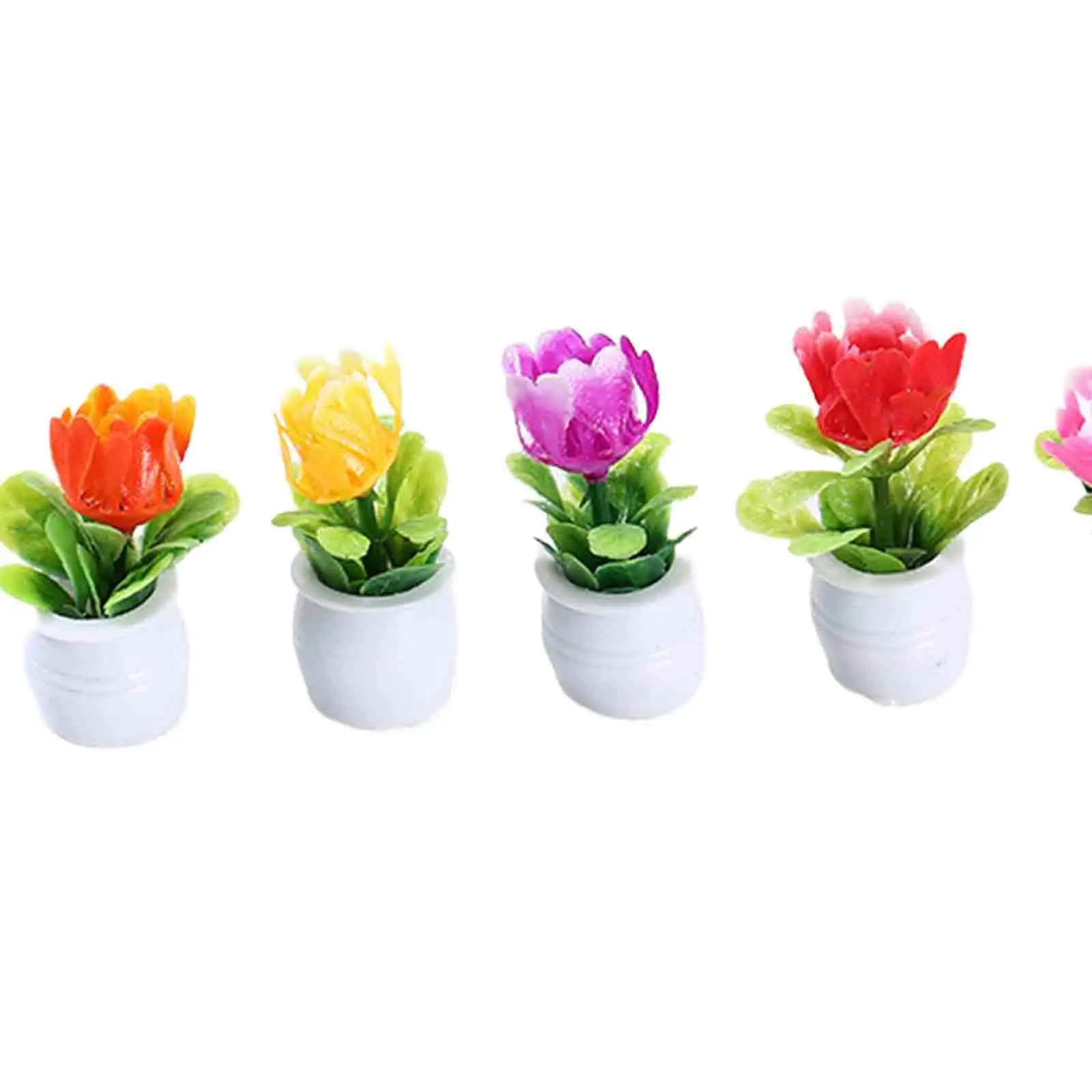 5Pcs 1:12 Dollhouse Miniature Flower Pot Micro Landscape Dollhouse Potted Plants for 1:12 Scale Dollhouse Garden Decorations