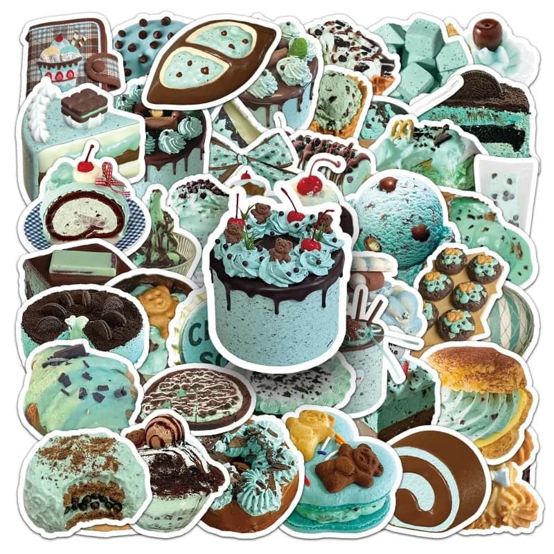 50 adesivi carini da dessert al cioccolato e menta, decorazioni estetiche per diario, album, notebook, custodia per telefono, adesivo per bagagli per ragazza