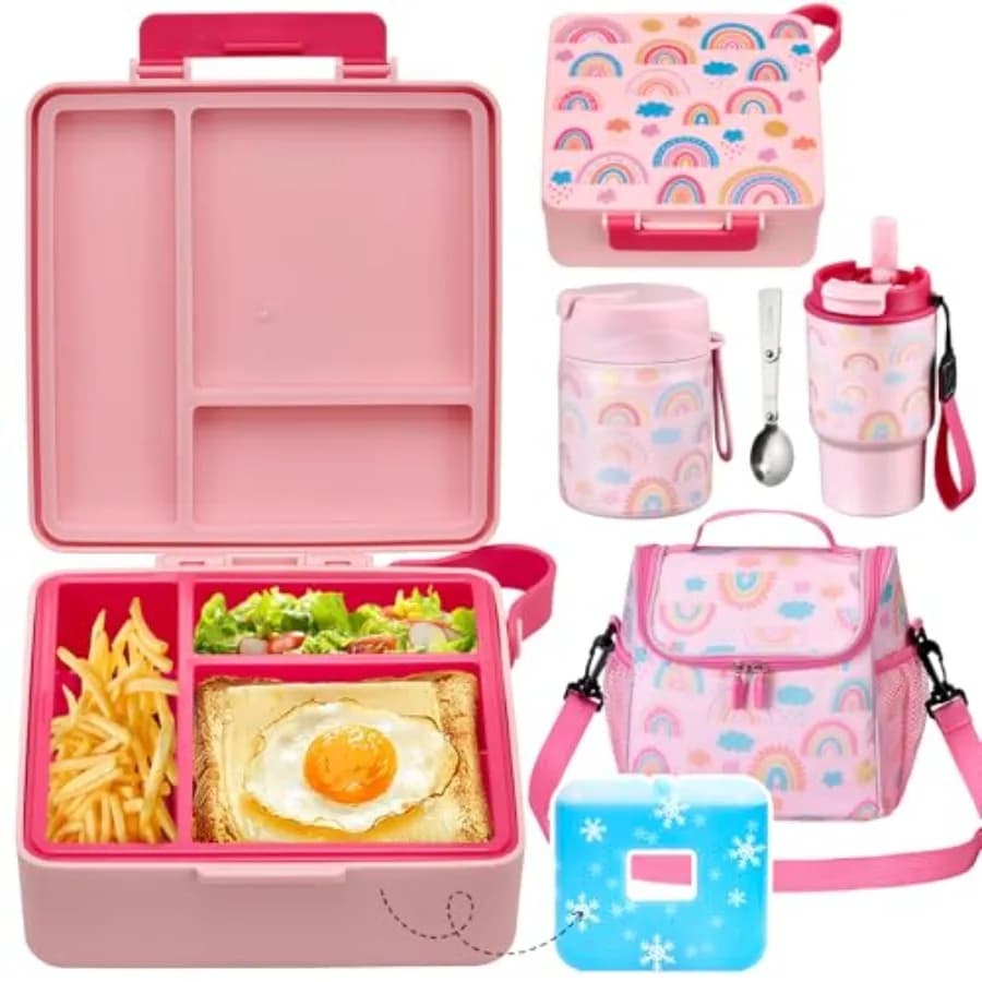 Lunch Box Set with Bento Box Container, 17OZ Stainless Steel Food Soup Thermo, Water Bottle and Portable Insulated Lunch Bag Le