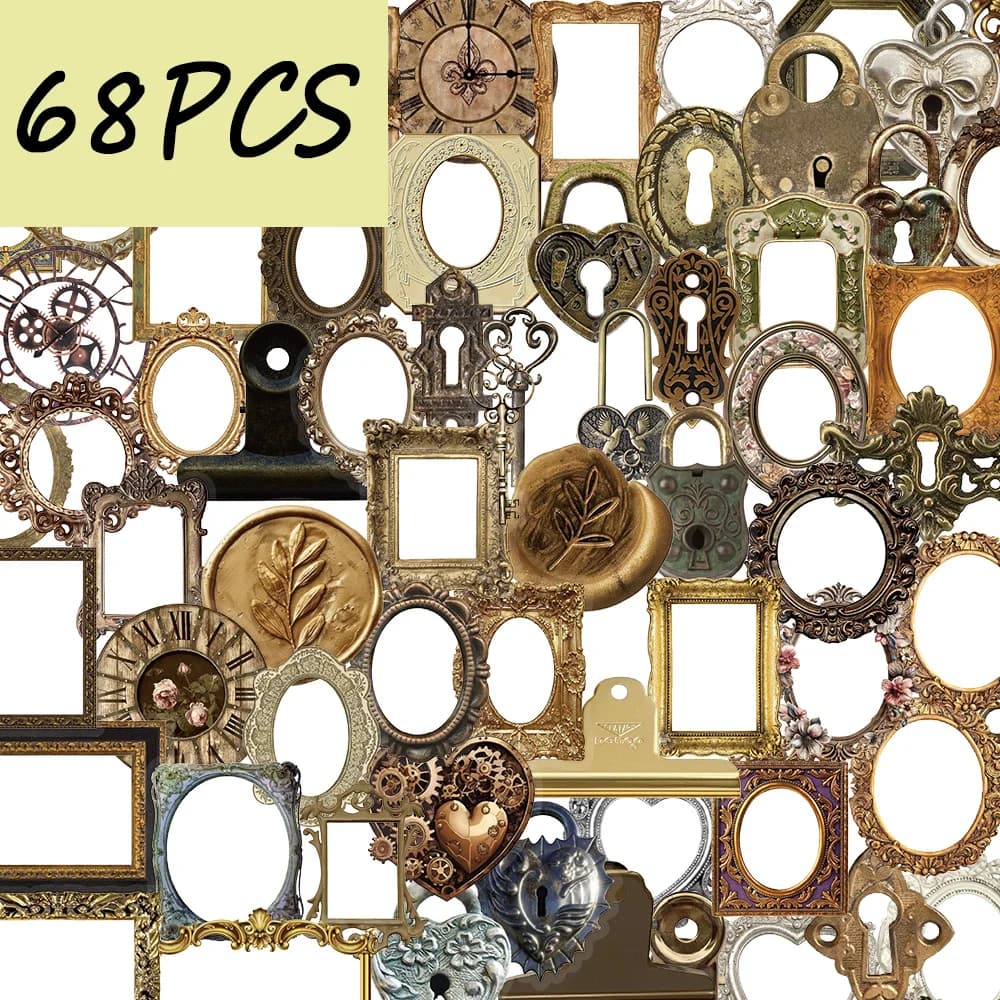 68 Adesivi Serie Cornici Fotografiche Retrò, Adatti per Decorare Quaderni, Libri, Telefoni Cellulari, Adesivi in PET Impermeabili