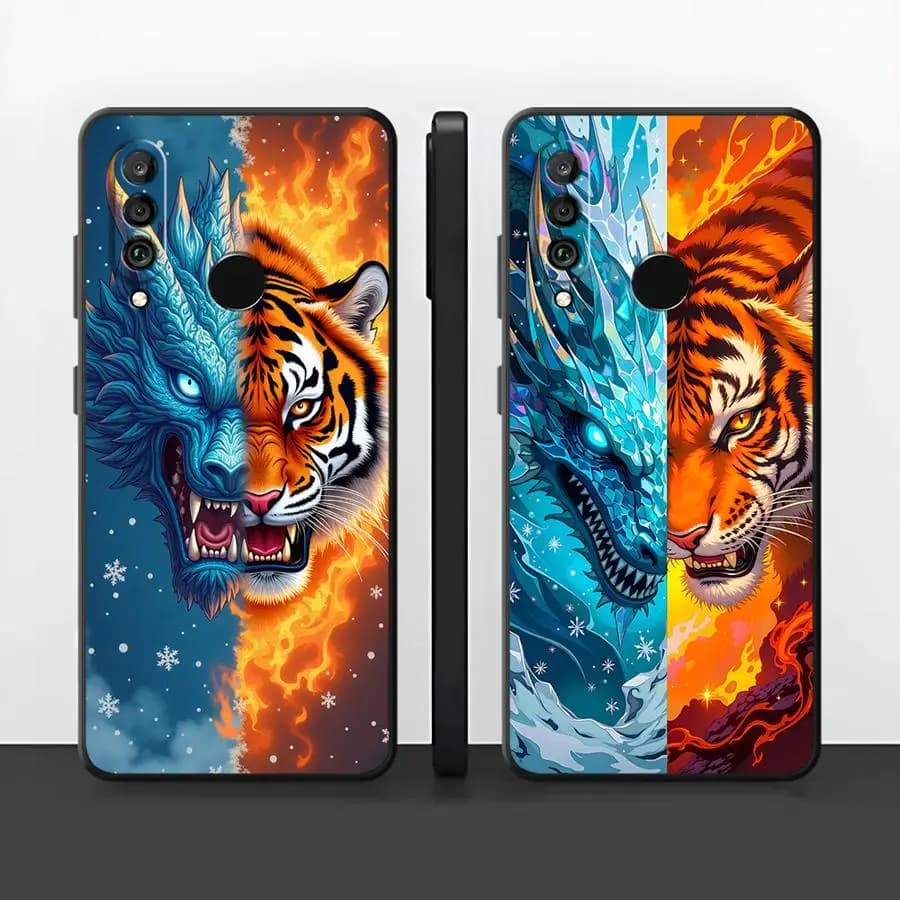 Custodia per Huawei P20 P40 Lite P Smart 2019 P30 P20 Pro P20 Lite 2018 Cover per telefono Drago di Ghiaccio Tigre di Fuoco