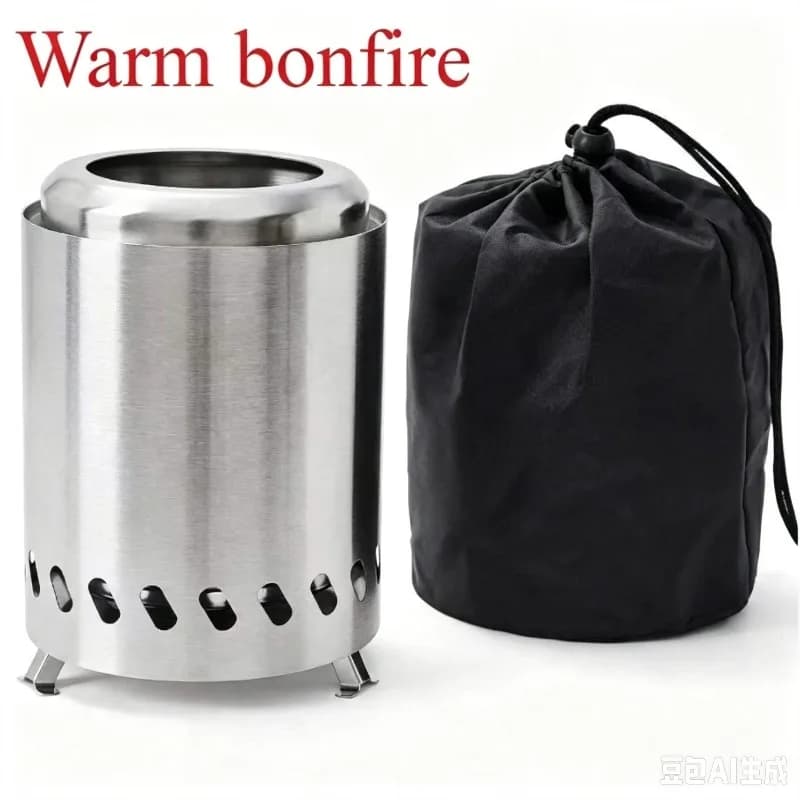 304‑Stainless‑Steel Portable Wood Burning Stove Outdoor Camping Fire Pit Detachable Smokeless Camping Heater with Storage Bag