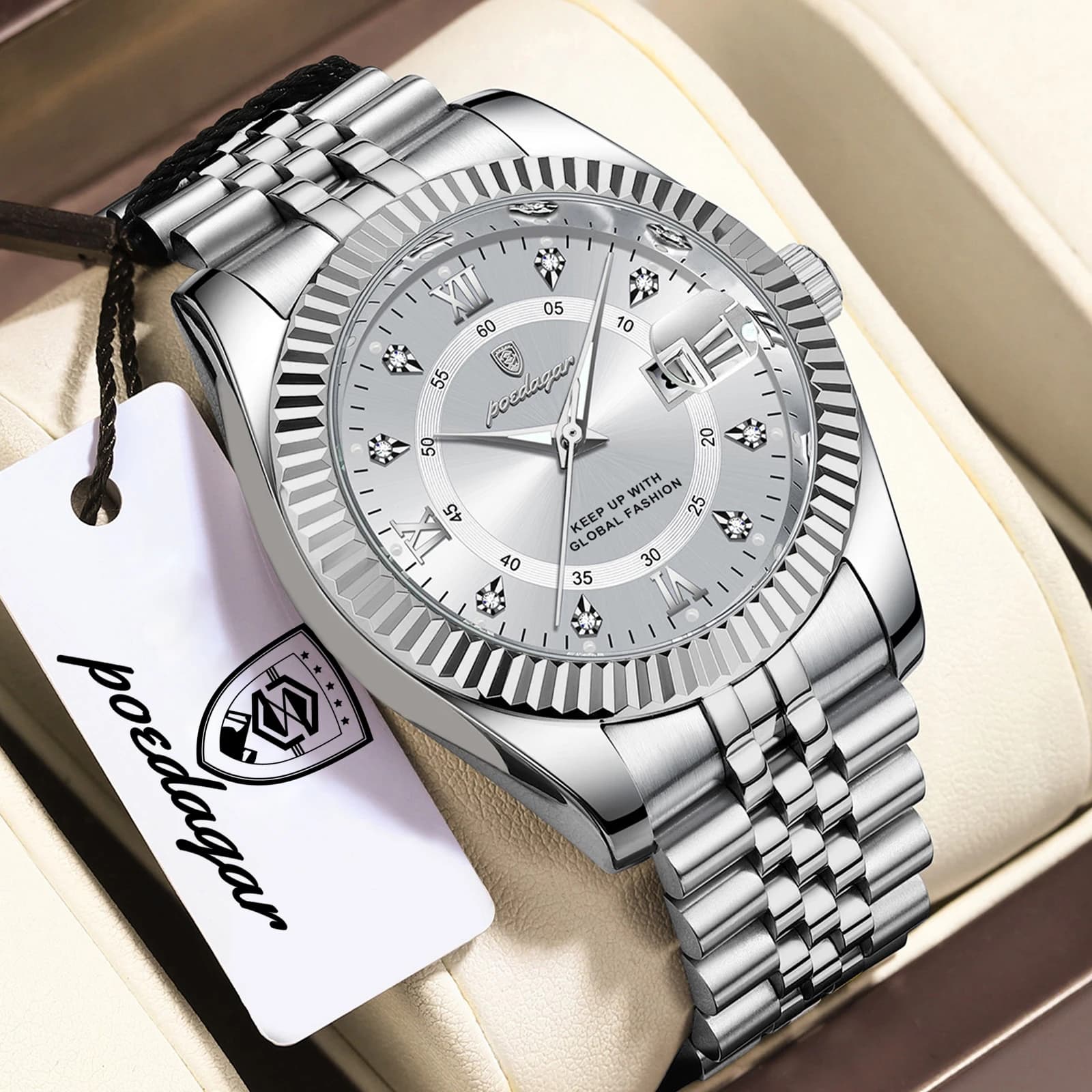 POEDAGAR High Quality Men's wrist watch, Waterproof, Bright, With Date, Casual, Quartz, Stainless Steel, Male Fashion, Reloj Hombre