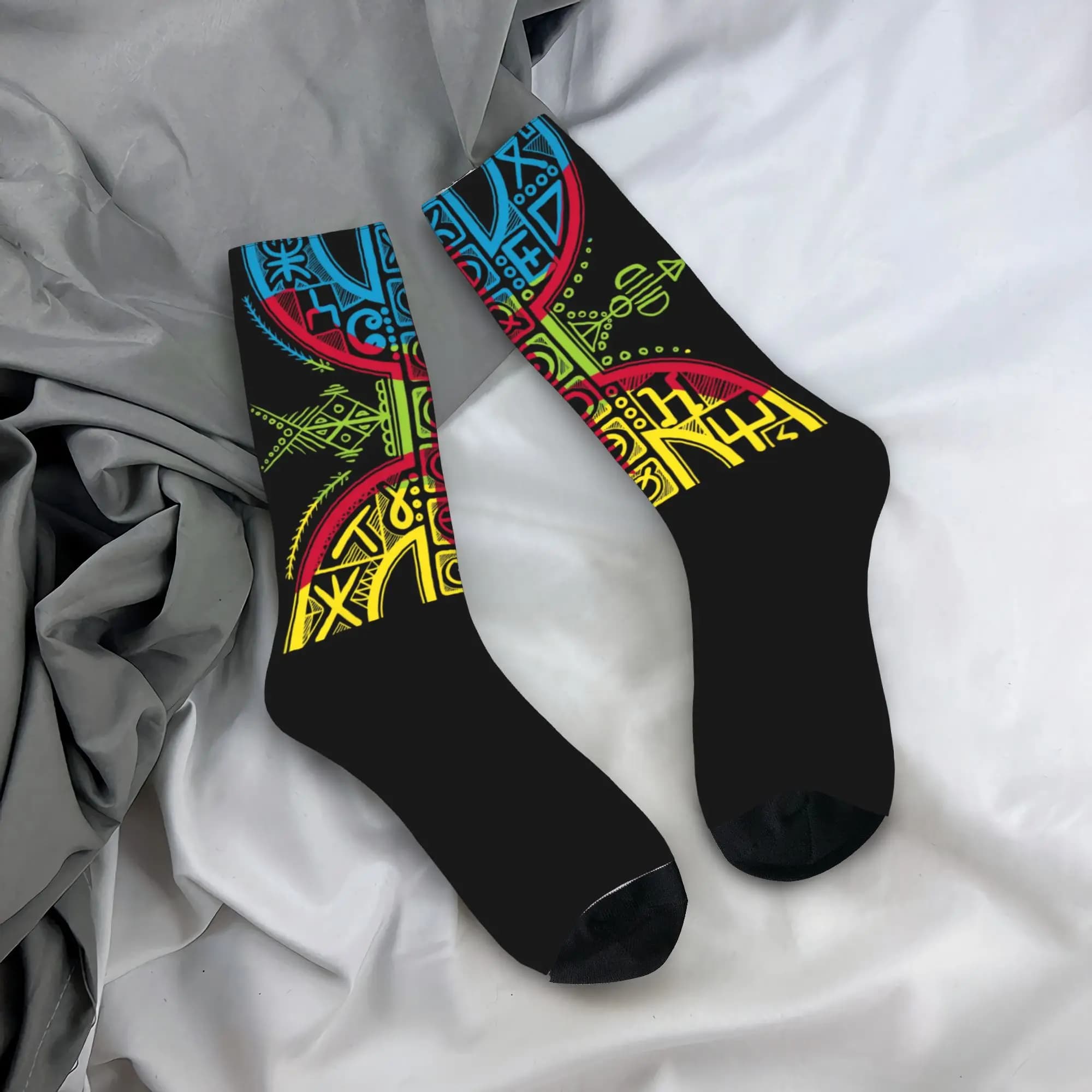 Bandiera Berbera Personalizzata con Simbolo YAZ Amazigh! Calzini alla Moda con Motivi Tammazigti, Calzini Decorativi Kabyle con Tappeti Marocchini
