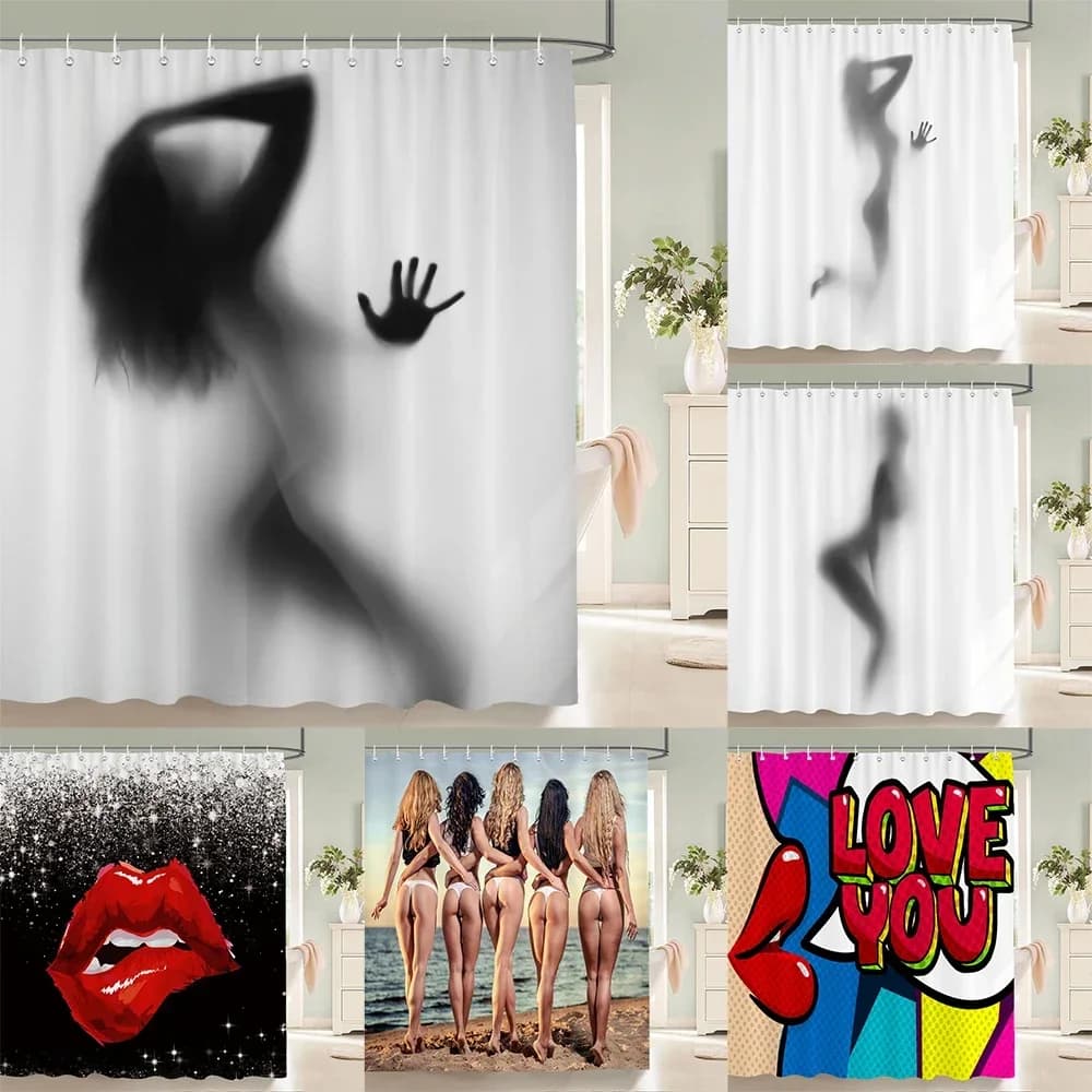 Donna sexy Tende da bagno Bagno impermeabile Tenda da doccia Ragazza Ombra Stampa 3d con ganci Panno di poliestere Schermo da bagno 180 * 200