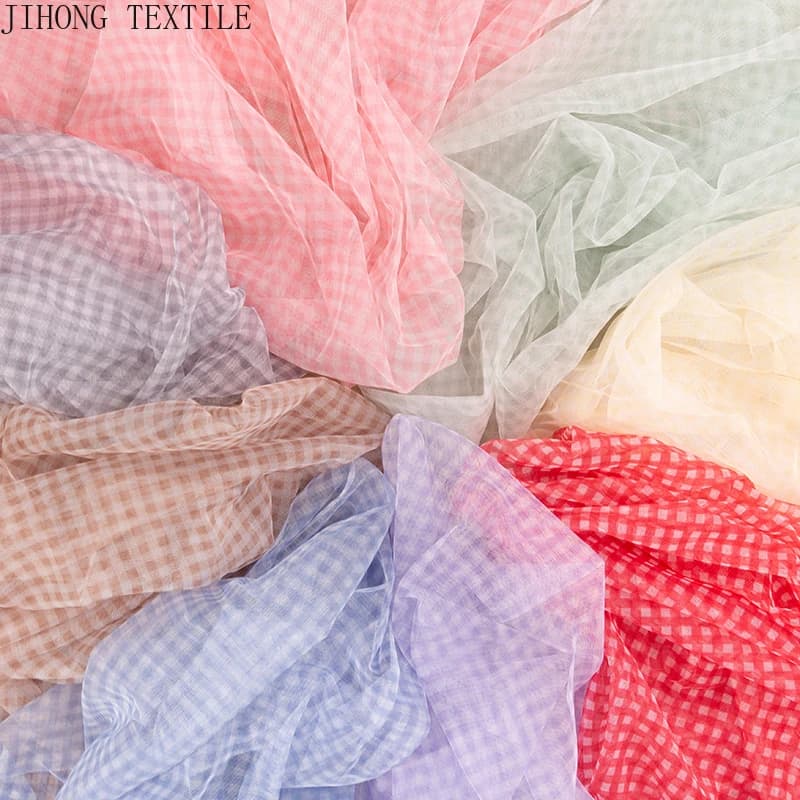 90x150cm Check Tulle Fabric Transparent Mesh Wedding Decor Christmas Event DIY Material Sewing Children's Princess Skirts