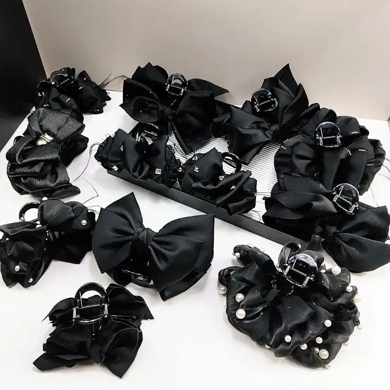 Artiglio per capelli con fiocco grande nero Clip per squalo con mascella per capelli antiscivolo per donne Ragazze Morsetti a tenuta forte Accessori per capelli alla moda Regali