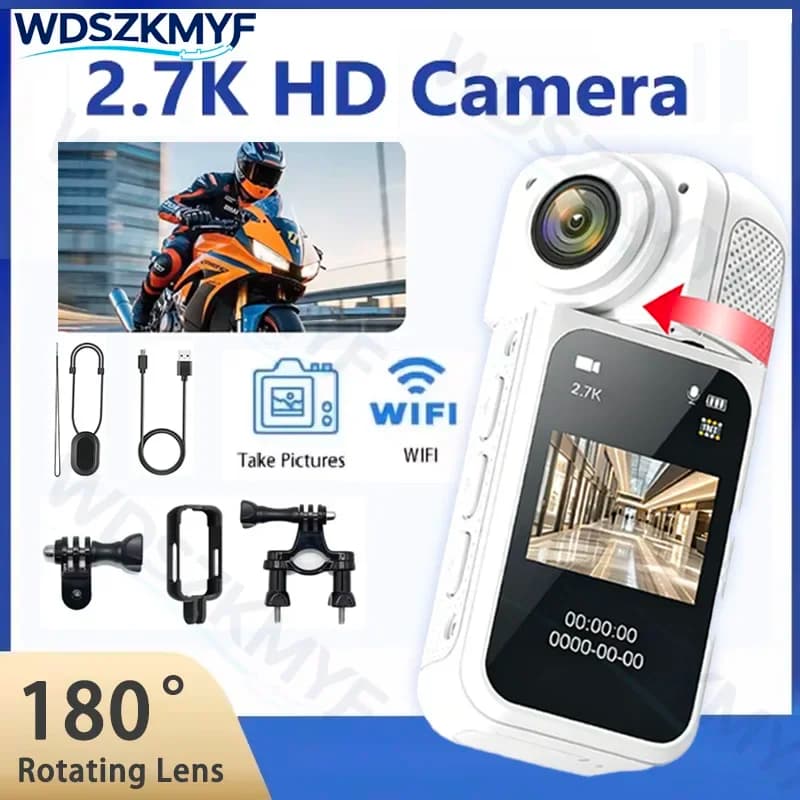 2.7K 1080P Portable Sports Wifi Mini Thumb Digital Camera 180° Rotatable Motorcycle and Bike Driving Recorder Magnetic Lanyard