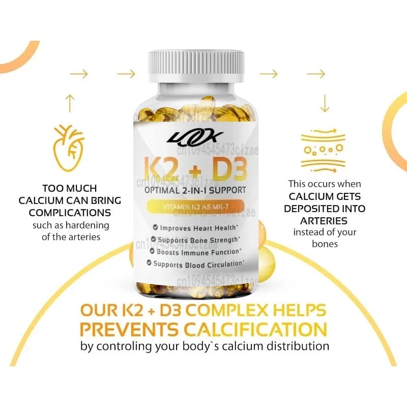 Capsule integrali di vitamina D3 5000 IU con vitamina K2 (MK7) - Capsule per la salute immunitaria, del cuore e dell'osso - Complesso di vitamina K2 D3