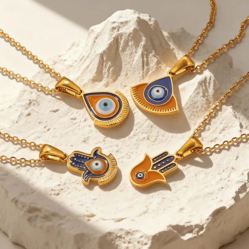 Fashion Necklace with Devil Eye, Stainless Steel Accessories, Jewelry Gift Set