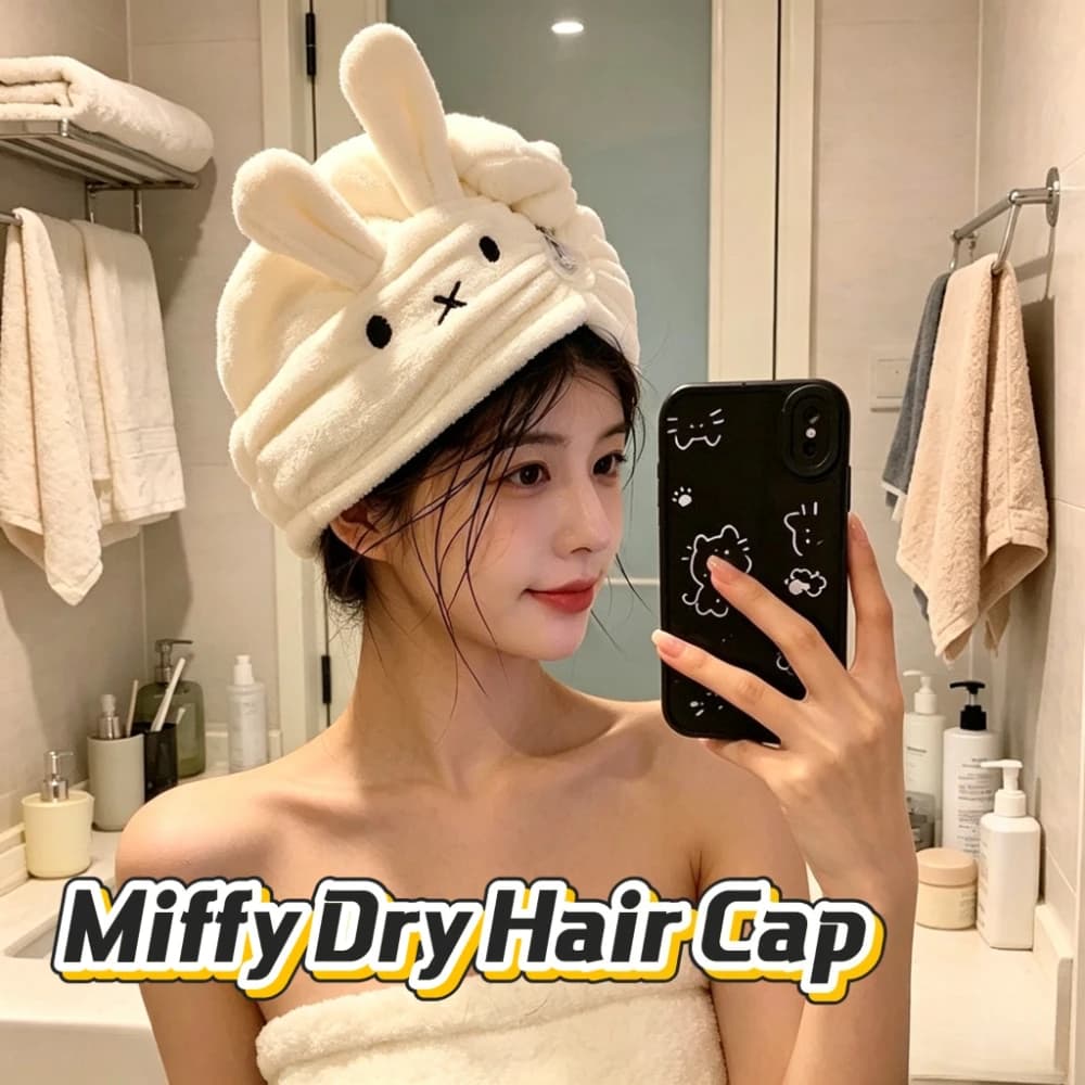 Cute Miffy Rabbit Dry Hair Cap Absorbent Quick-Dry Towel Shampoo Home Bath Cap Headscarf Miffy Couple Gifts