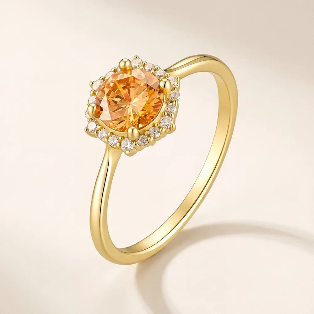 Dave&di S925 Pure Silver Light Luxury Champagne Zircon Ring For Women In Europe And America Simple And Niche Design High-end E