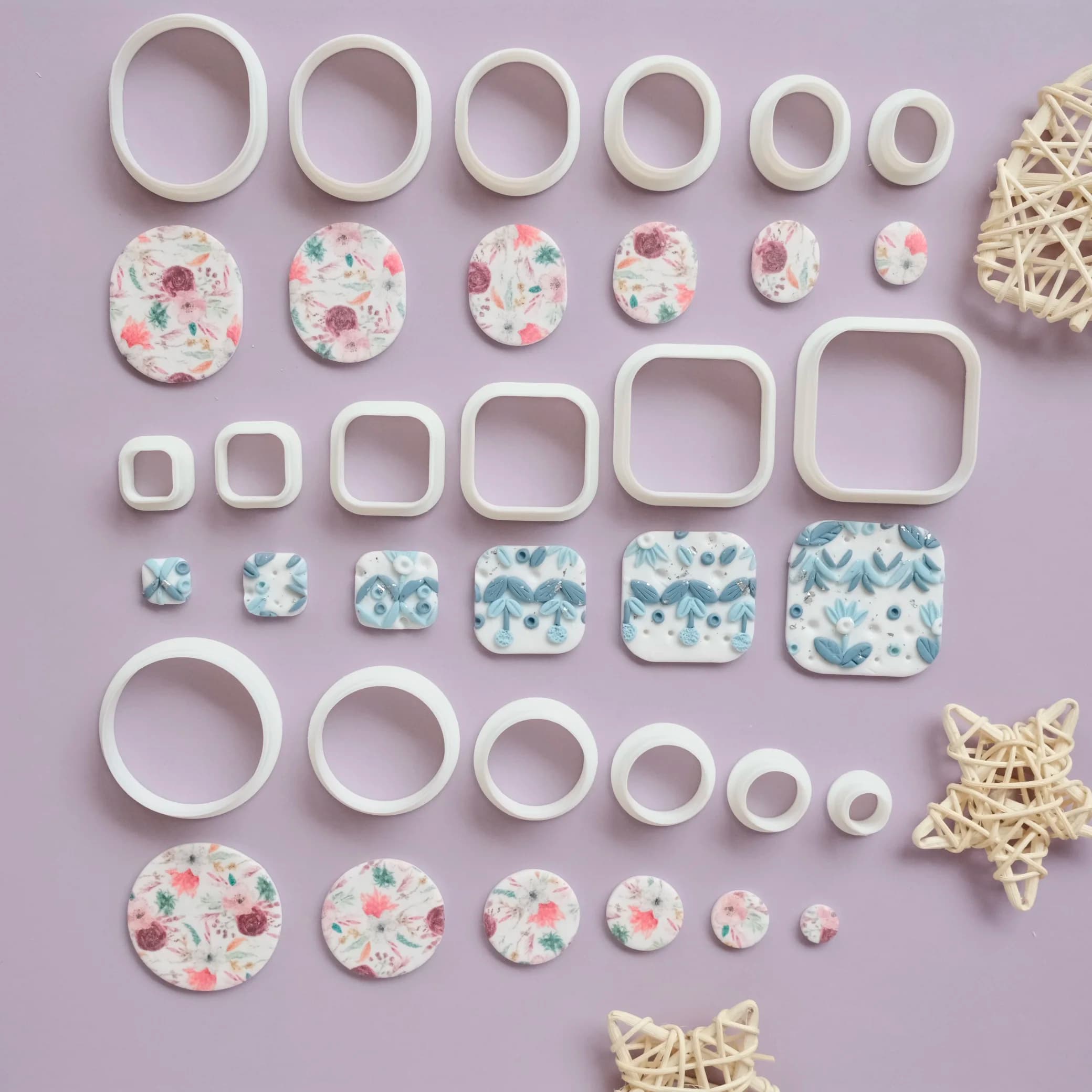 6 pieces of circular clay earrings of different sizes, inflated circular clay mold for the creation of jewelry pendants, rounded square clay cutter
