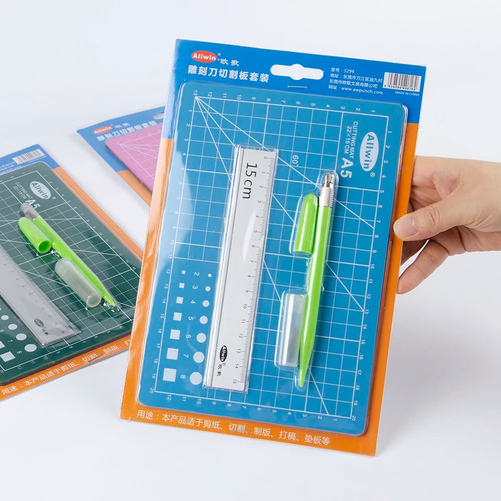 22X15CM A5 Cutting Mat Sets Self-Healing DIY Scrapbooking Tool 3-Layer Cutting Mat/Pad Non-Slip Engraving Pen Knife With Blades