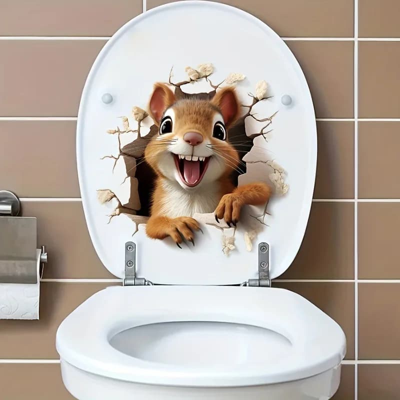 Divertenti Adesivi Murali 3D Creativi a Forma di Scoiattolo, Impermeabili e Autoadesivi, Decorazioni per Bagno e Casa