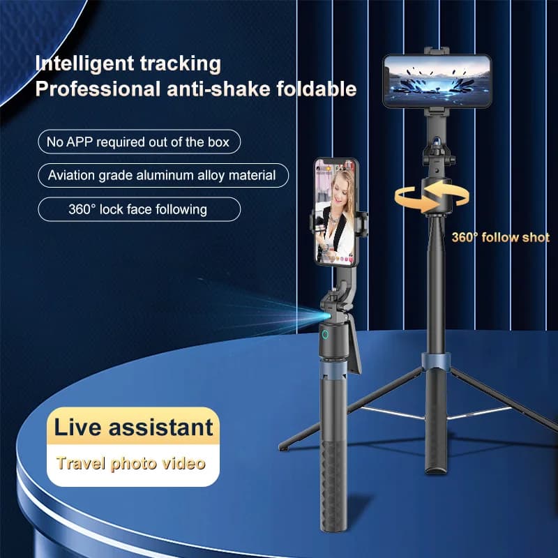 2026 Newest Q13 AI Face Tracking 1.8m Extendable Selfie Stick Tripod 360° Rotation Phone Holder with Remote for Live Stream Vlog