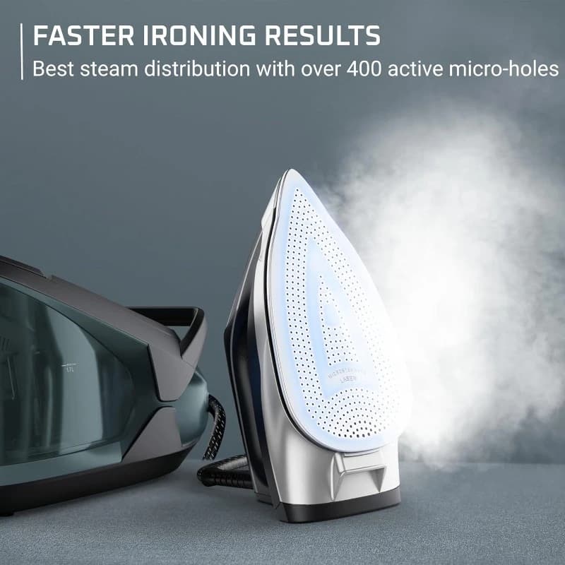 Ferro da stiro, Pro Master Steam, Vaporiera per vestiti, Alta Pressione 1750 watt, Nero Verde, VR8338, casa.
