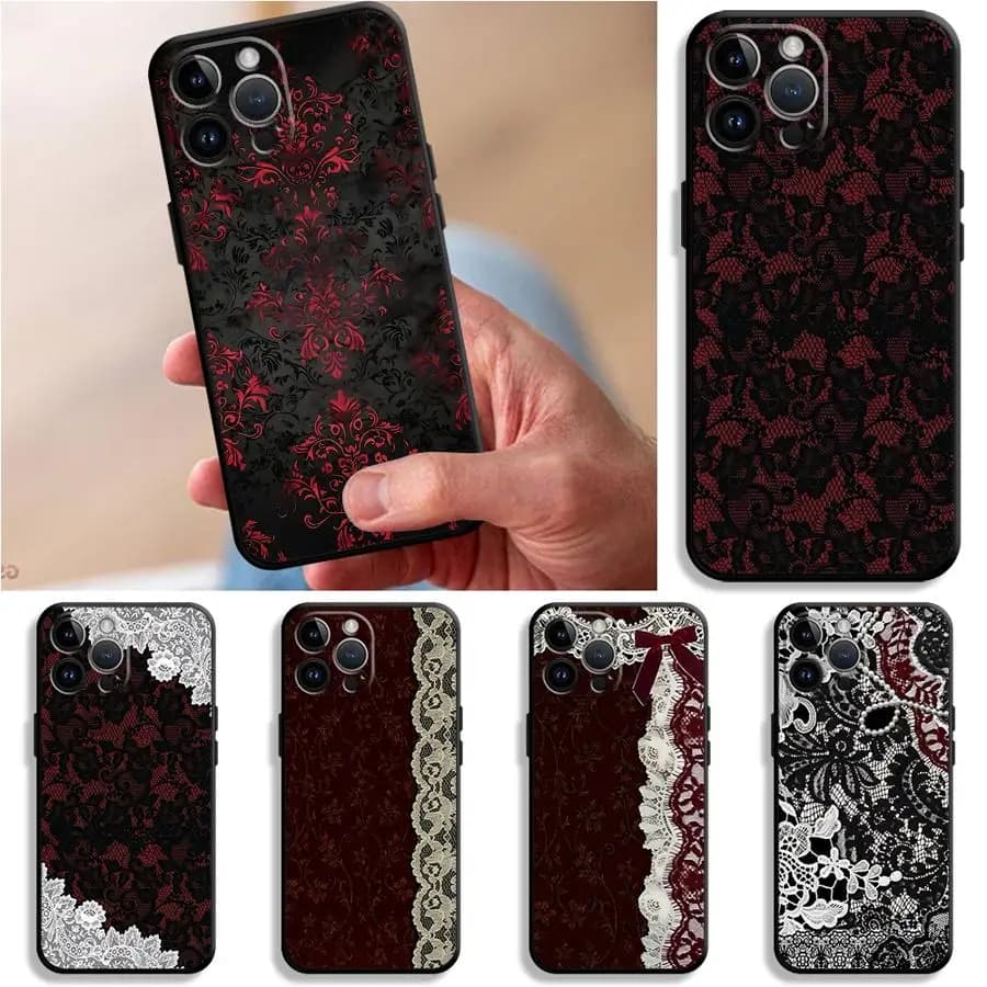 Black And Red Sexy Lace Phone Case for Apple iPhone 17 Pro Max 14 13 11 17e 15 Pro 7 8 XR XS MAX 16 12 Air Funda Phone Cover