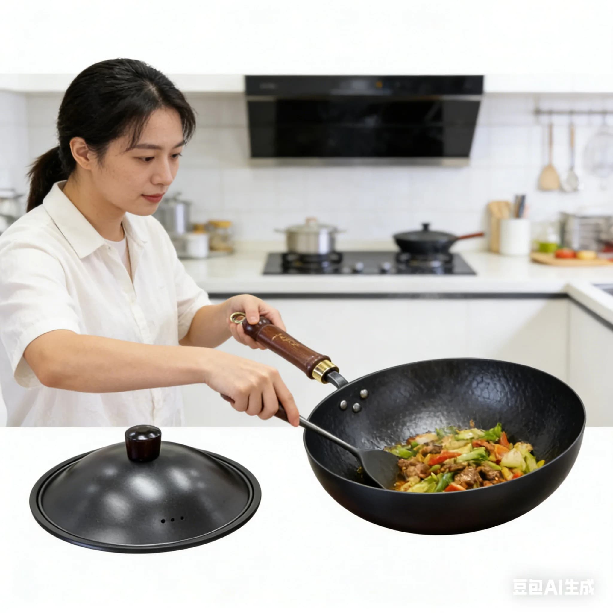 24cm Japanese Style Iron Tile, Non-coated Non-stick, with Iron Cover, Hand Forged with Flat Bottom