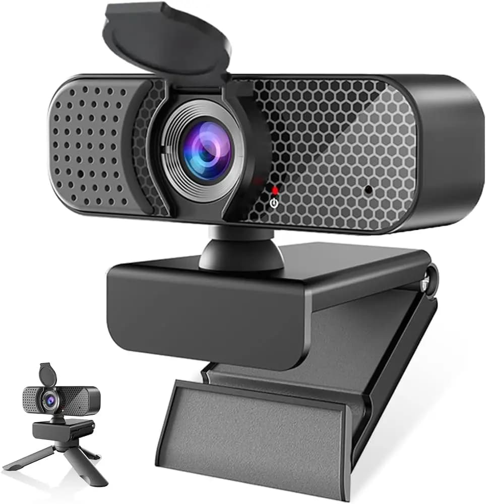 Webcam 1080P con Microfono con Cancellazione del Rumore e Copertura Privacy, Correzione Automatica della Luce, Angolo Ultra Ampio per Riunioni/Streaming