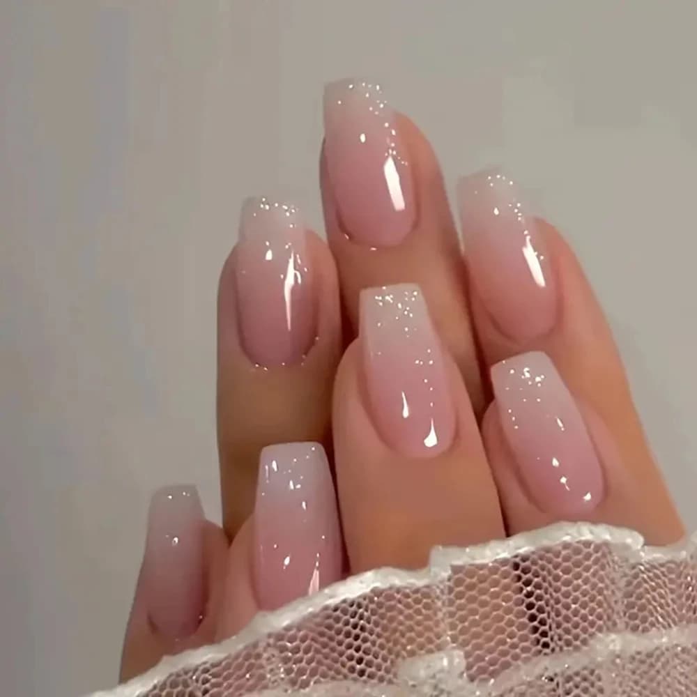 24 pcs glossy short dancer print on nails shade pink nails fake artificial finger manicure fake nails for women