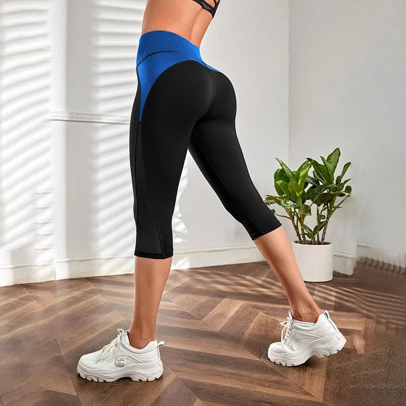Pantaloni da yoga a vita alta colorblock Leggings capri da donna Leggings capri da allenamento per il controllo della pancia da donna