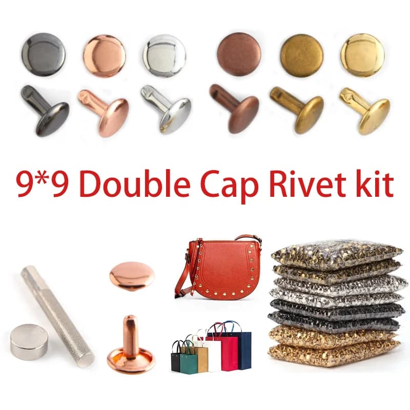 480 Sets/500 Sets 9*9 Double-Sided Rivets with Hand-Punching Tool, Made of Metal Iron Material, Double-Sided Studs for Handmade Sewing Accessories, Leather Fasteners, Clothing and Bag Accessories