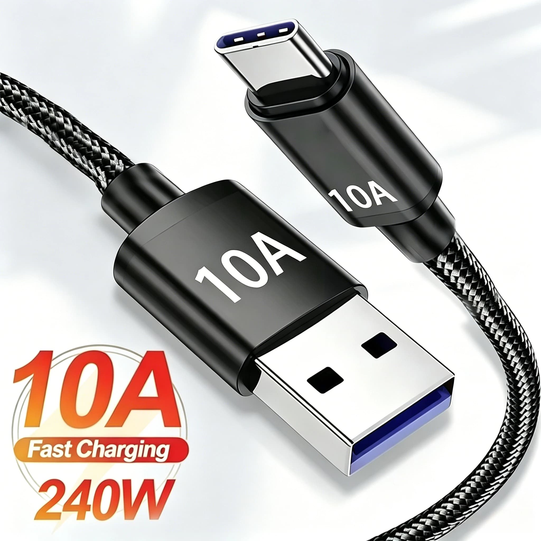 Cavo di ricarica super veloce 1/1,5/2/3M 240W 10A USB A a Tipo C, cavo dati intrecciato per Xiaomi Poco Samsung iPhone, cavo di ricarica rapida.